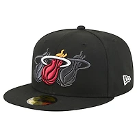 Men's New Era  Black Miami Heat Tri-Hit 59Fifty Fitted Hat