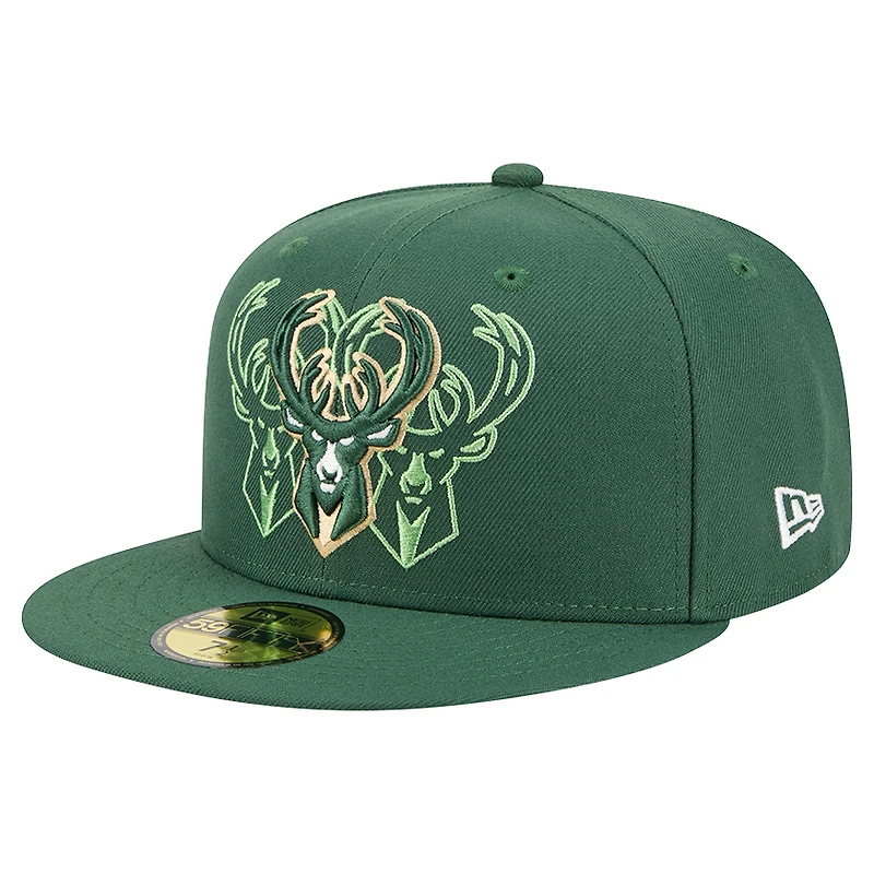 Men's New Era  Hunter Green Milwaukee Bucks Tri-Hit 59Fifty Fitted Hat