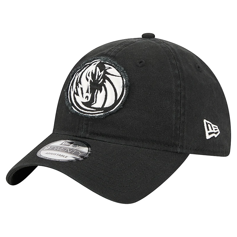 Men's New Era Black Dallas Mavericks Stamp Fabric Applique 9TWENTY Adjustable Hat