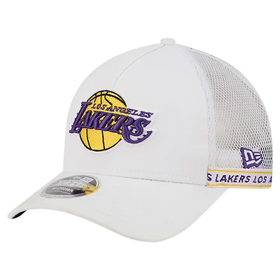 Men's New Era  White Los Angeles Lakers Featherweight Team Tape 9FORTY M-Crown A-Frame Adjustable Hat