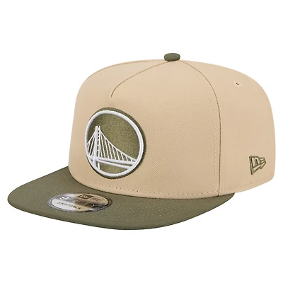 Men's New Era Khaki/Olive Golden State Warriors Color Pack Two-Tone A-Frame 9FIFTY Snapback Hat