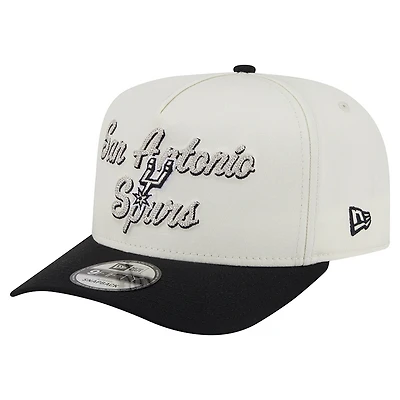 Men's New Era Cream/Black San Antonio Spurs Chainstitch 9FIFTY A-Frame Snapback Hat