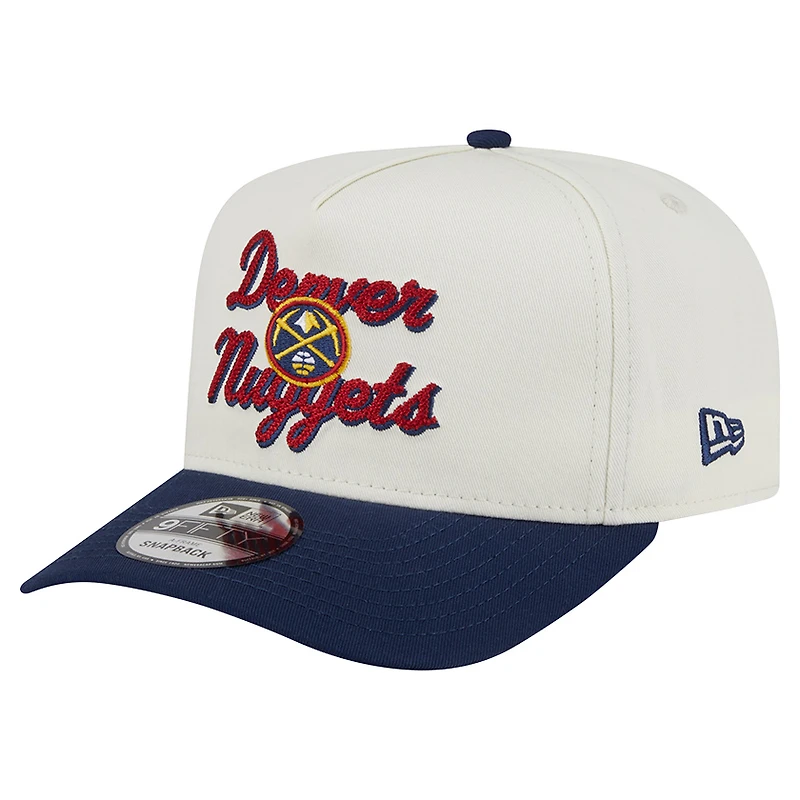 Men's New Era Cream/Navy Denver Nuggets Chainstitch 9FIFTY A-Frame Snapback Hat