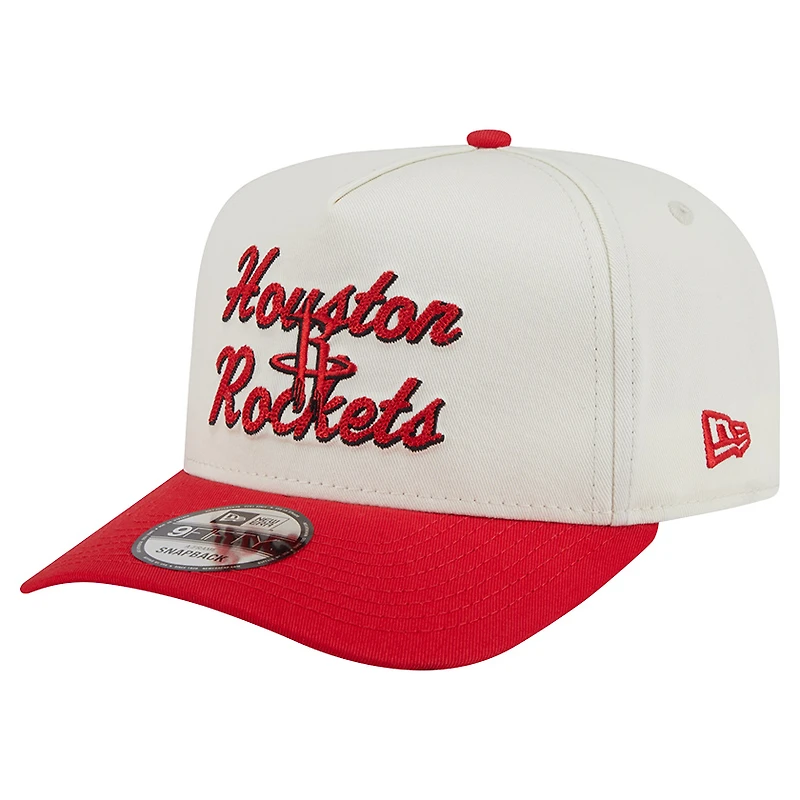 Men's New Era Cream/Red Houston Rockets Chainstitch 9FIFTY A-Frame Snapback Hat