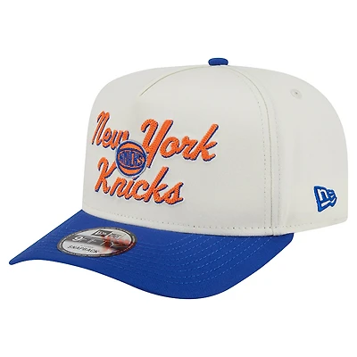 Men's New Era Cream/Blue New York Knicks Chainstitch 9FIFTY A-Frame Snapback Hat