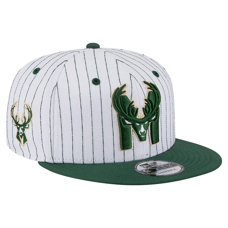 Men's New Era  White Milwaukee Bucks Deceptor Pinstripe 9FIFTY Snapback Hat