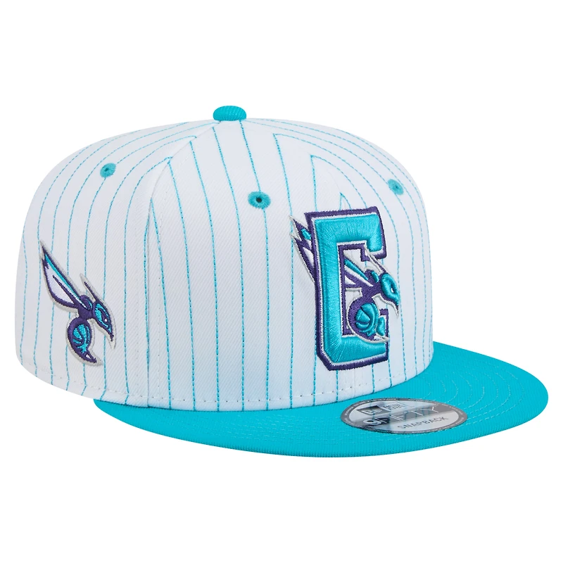 Men's New Era  White Charlotte Hornets Deceptor Pinstripe 9FIFTY Snapback Hat