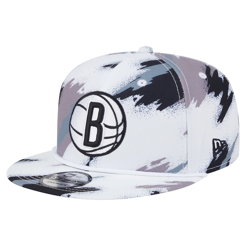 Men's New Era  White Brooklyn Nets Paint 9FIFTY Snapback Hat