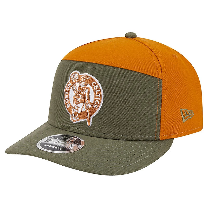 Men's New Era  Olive/Burnt Orange Boston Celtics Two-Tone Color Pack Split Panel 9FIFTY Adjustable Hat