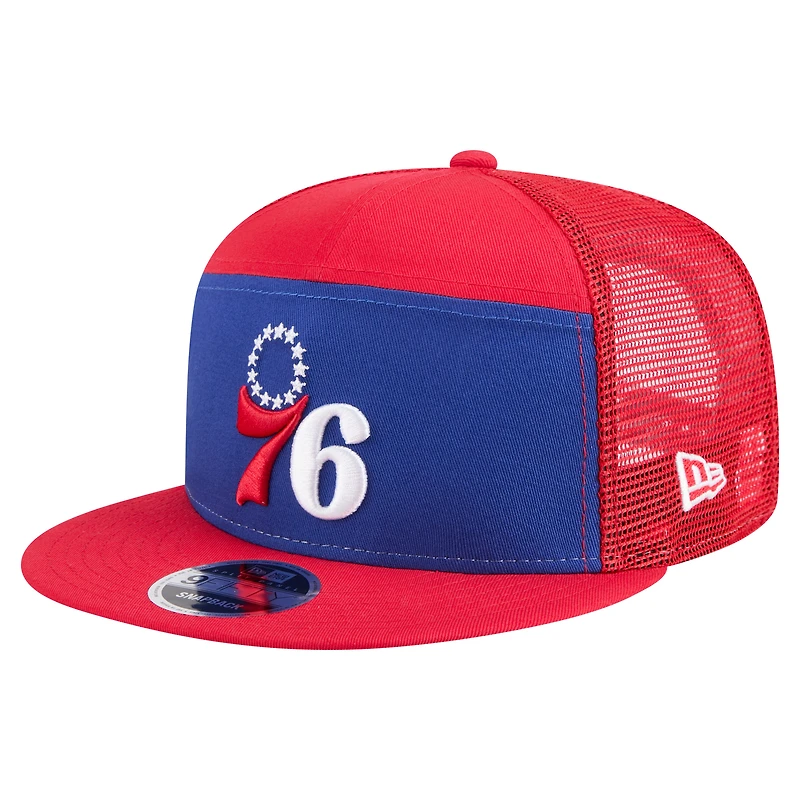 Men's New Era Royal/Red Philadelphia 76ers Outdoor Split Panel 9FIFTY Snapback Hat