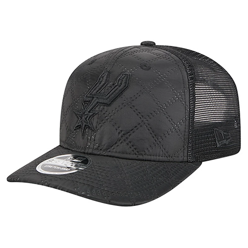 Men's New Era  Black San Antonio Spurs Quilted Nylon 9SEVENTY Trucker Adjustable Hat
