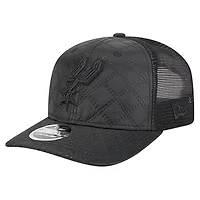 Men's New Era  Black San Antonio Spurs Quilted Nylon 9SEVENTY Trucker Adjustable Hat