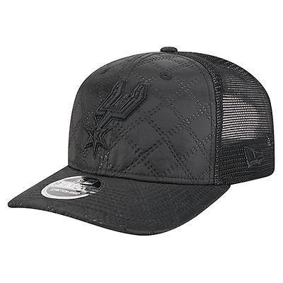 Men's New Era  Black San Antonio Spurs Quilted Nylon 9SEVENTY Trucker Adjustable Hat