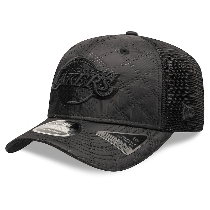 Men's New Era  Black Los Angeles Lakers Quilted Nylon 9SEVENTY Trucker Adjustable Hat