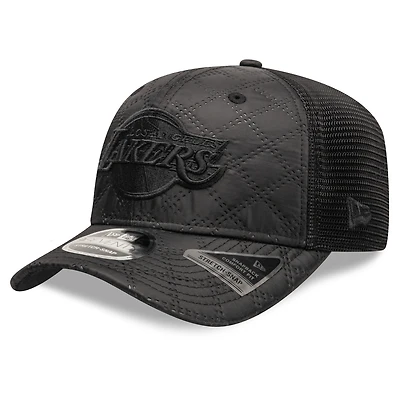 Men's New Era  Black Los Angeles Lakers Quilted Nylon 9SEVENTY Trucker Adjustable Hat