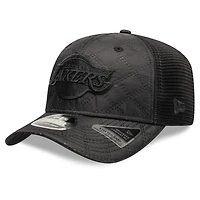 Men's New Era  Black Los Angeles Lakers Quilted Nylon 9SEVENTY Trucker Adjustable Hat