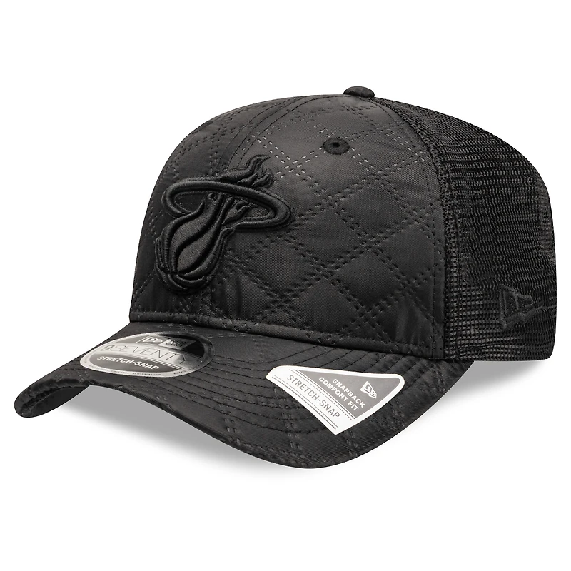 Men's New Era  Black Miami Heat Quilted Nylon 9SEVENTY Trucker Adjustable Hat