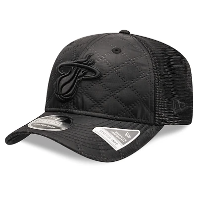 Men's New Era  Black Miami Heat Quilted Nylon 9SEVENTY Trucker Adjustable Hat