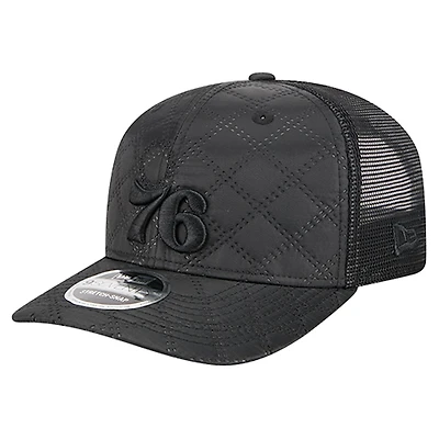 Men's New Era  Black Philadelphia 76ers Quilted Nylon 9SEVENTY Trucker Adjustable Hat
