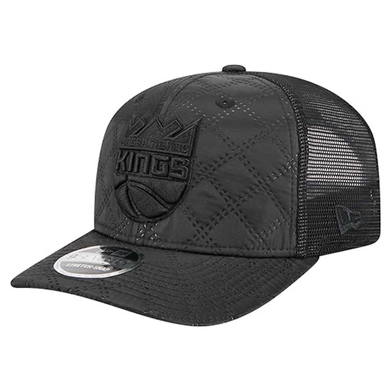 Men's New Era  Black Sacramento Kings Quilted Nylon 9SEVENTY Trucker Adjustable Hat