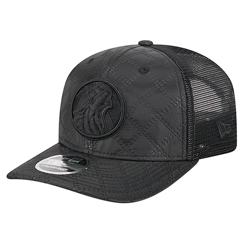 Men's New Era  Black Minnesota Timberwolves Quilted Nylon 9SEVENTY Trucker Adjustable Hat