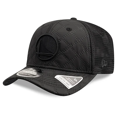 Men's New Era  Black Golden State Warriors Quilted Nylon 9SEVENTY Trucker Adjustable Hat