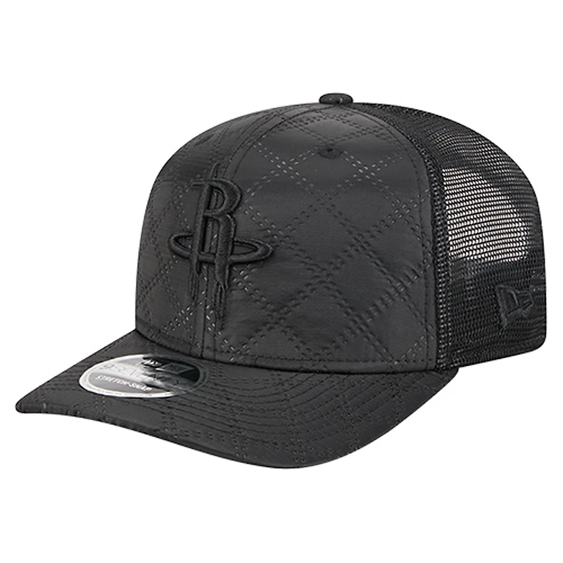 Men's New Era  Black Houston Rockets Quilted Nylon 9SEVENTY Trucker Adjustable Hat