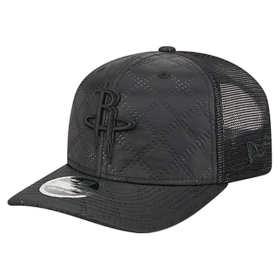 Men's New Era  Black Houston Rockets Quilted Nylon 9SEVENTY Trucker Adjustable Hat