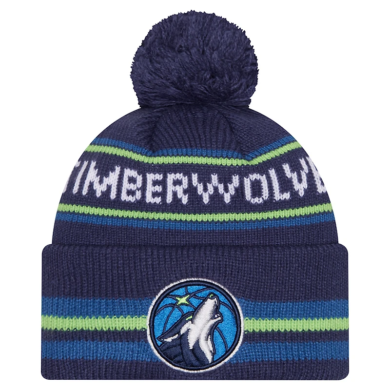 Men's New Era Navy Minnesota Timberwolves Classic Cuffed Knit Hat with Pom