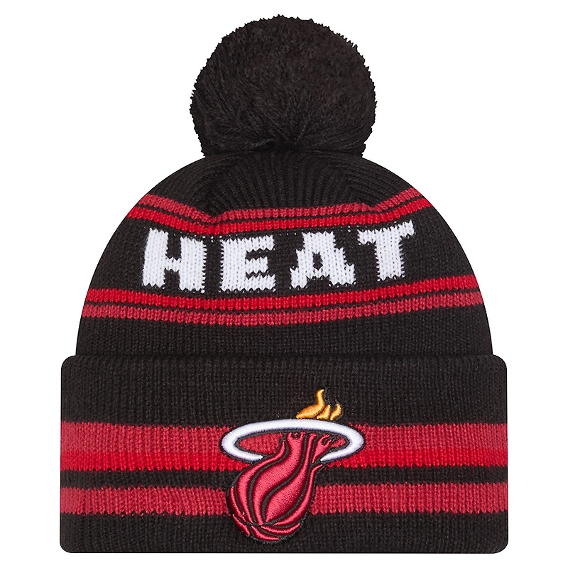 Men's New Era Black Miami Heat Classic Cuffed Knit Hat with Pom