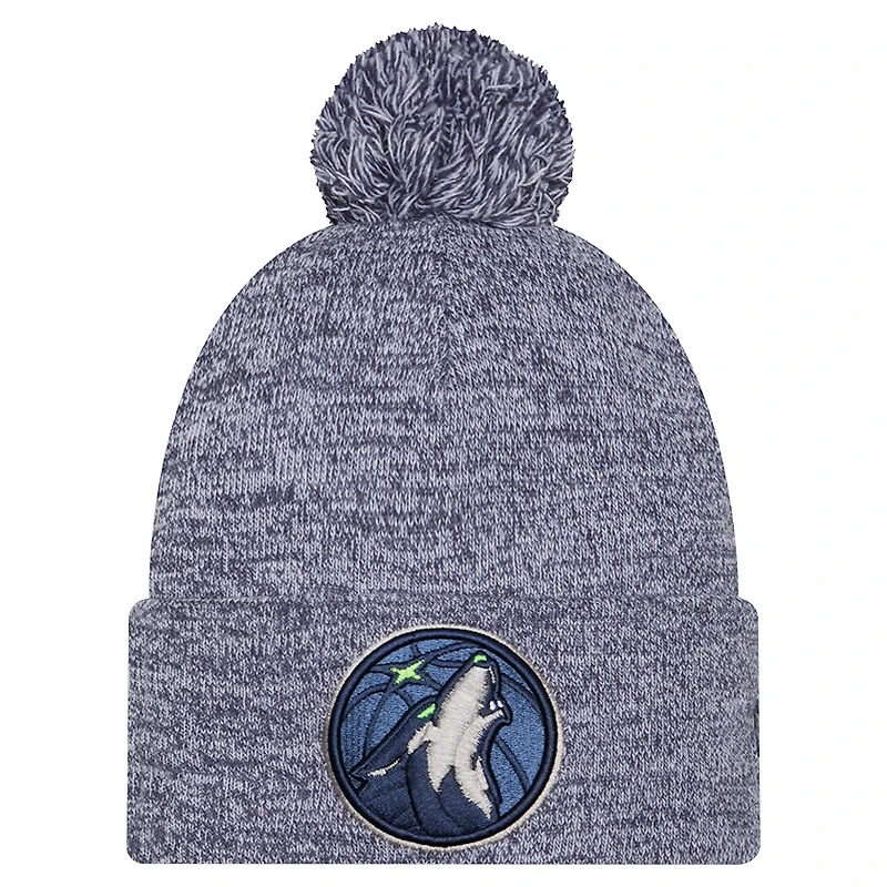 Men's New Era Navy Minnesota Timberwolves Marled Cuffed Knit Hat with Pom