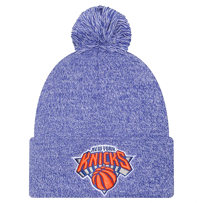 Men's New Era Blue New York Knicks Marled Cuffed Knit Hat with Pom