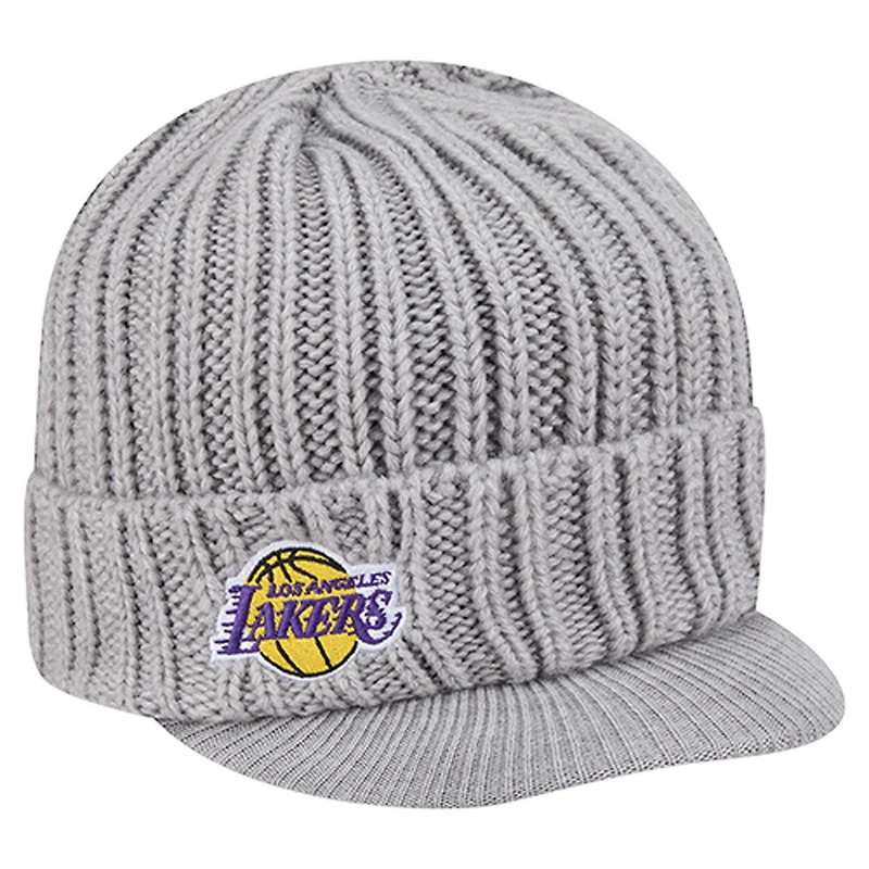 Men's New Era  Heather Gray Los Angeles Lakers Cuffed Knit Hat with Visor