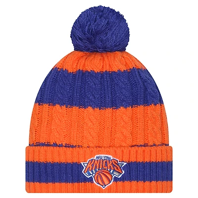 Women's New Era Blue/Orange New York Knicks Braided Cuffed Knit Hat with Pom