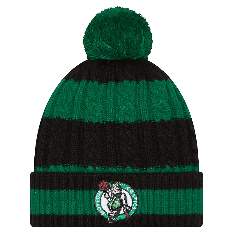 Women's New Era Kelly Green/Black Boston Celtics Braided Cuffed Knit Hat with Pom