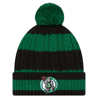 Women's New Era Kelly Green/Black Boston Celtics Braided Cuffed Knit Hat with Pom