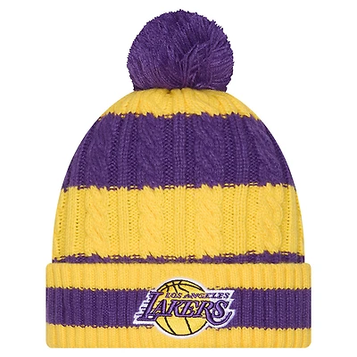Women's New Era Purple/Gold Los Angeles Lakers Braided Cuffed Knit Hat with Pom