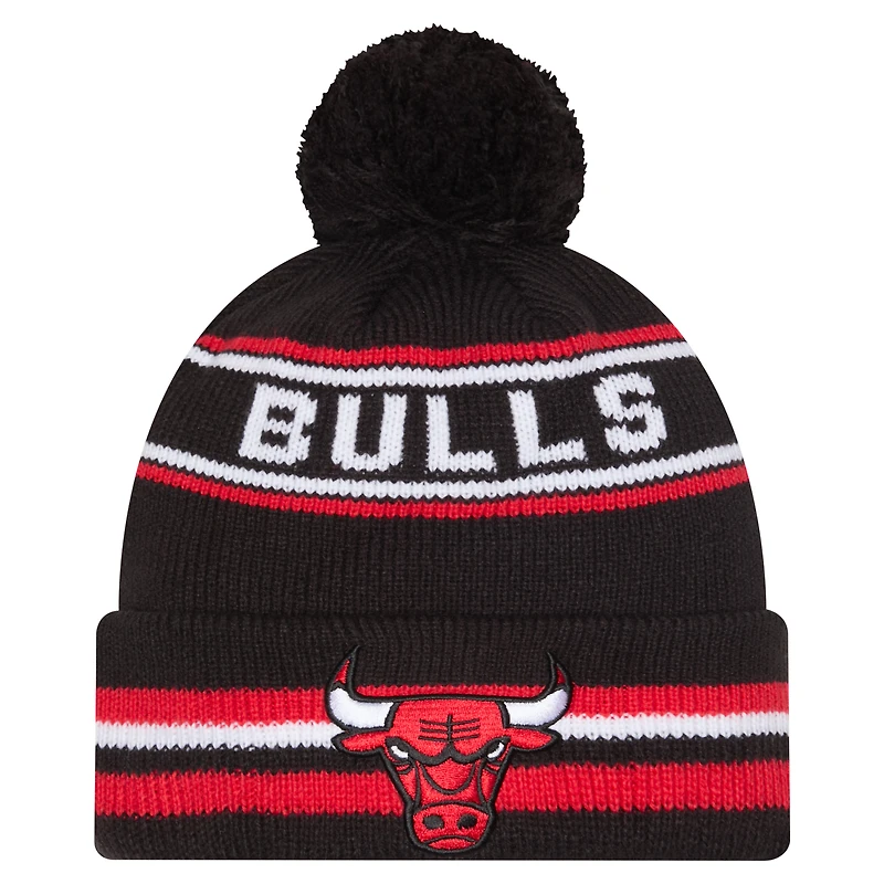 Youth New Era Black Chicago Bulls Classic Cuffed Knit Hat with Pom