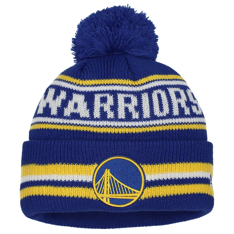 Youth New Era Royal Golden State Warriors Classic Cuffed Knit Hat with Pom