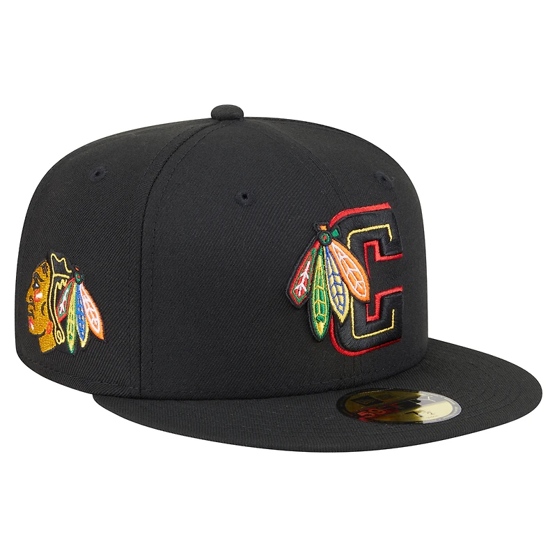 Men's New Era  Black Chicago Blackhawks Deceptor 59FIFTY Fitted Hat