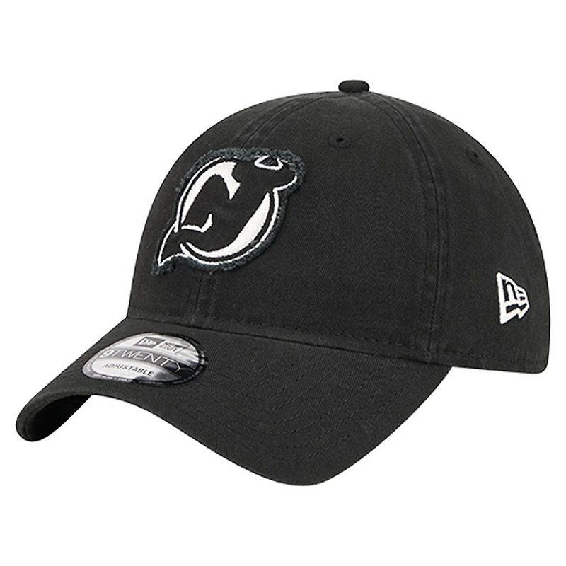 Men's New Era Black New Jersey Devils Stamp Fabric Applique 9TWENTY Adjustable Hat