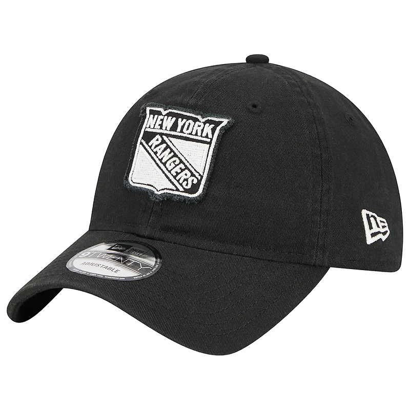 Men's New Era Black New York Rangers Stamp Fabric Applique 9TWENTY Adjustable Hat