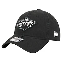 Men's New Era  Black Minnesota Wild Stamp Fabric Applique 9TWENTY Adjustable Hat