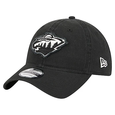 Men's New Era  Black Minnesota Wild Stamp Fabric Applique 9TWENTY Adjustable Hat