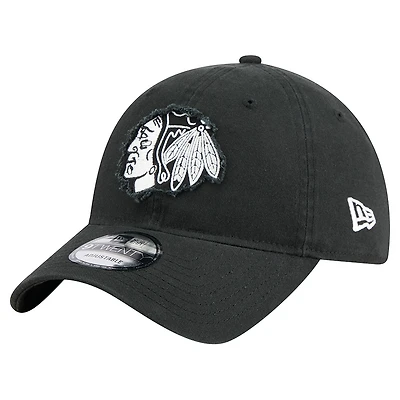 Men's New Era  Black Chicago Blackhawks Stamp Fabric Applique 9TWENTY Adjustable Hat