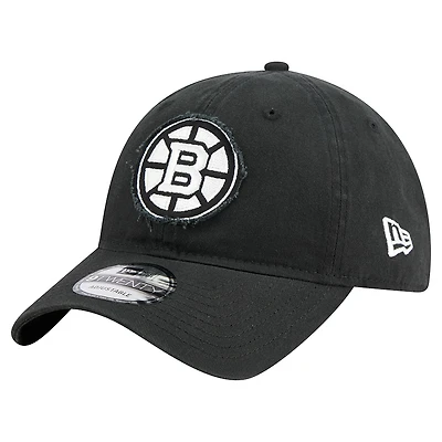Men's New Era  Black Boston Bruins Stamp Fabric Applique 9TWENTY Adjustable Hat