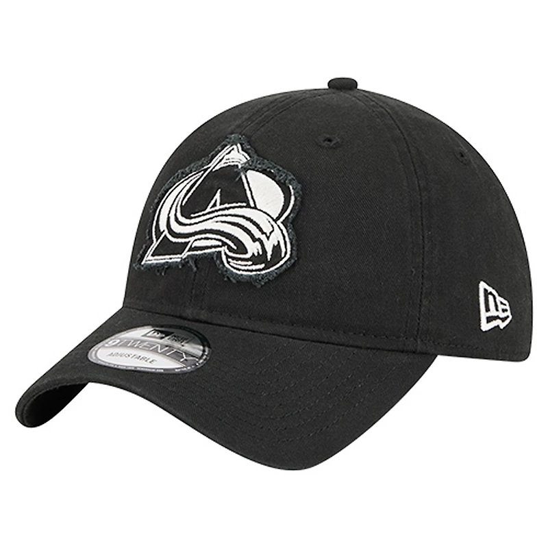 Men's New Era Black Colorado Avalanche Stamp Fabric Applique 9TWENTY Adjustable Hat
