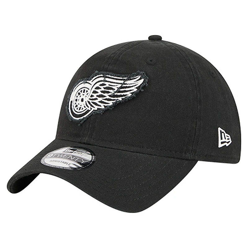 Men's New Era Black Detroit Red Wings Stamp Fabric Applique 9TWENTY Adjustable Hat