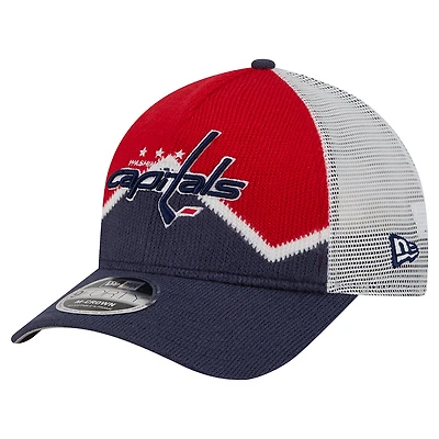 Men's New Era  Navy/Red Washington Capitals Hockey Sock 9FORTY A-Frame M-Crown Adjustable Trucker Hat