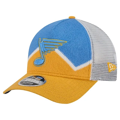 Men's New Era  Gold/Blue St. Louis Blues Hockey Sock 9FORTY A-Frame M-Crown Adjustable Trucker Hat